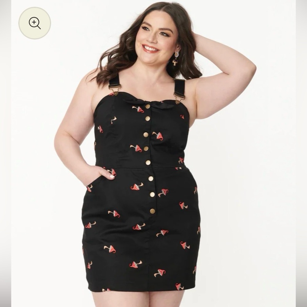 Unique Vintage Embroidered Mushroom Pinafore Dress 1X-16!